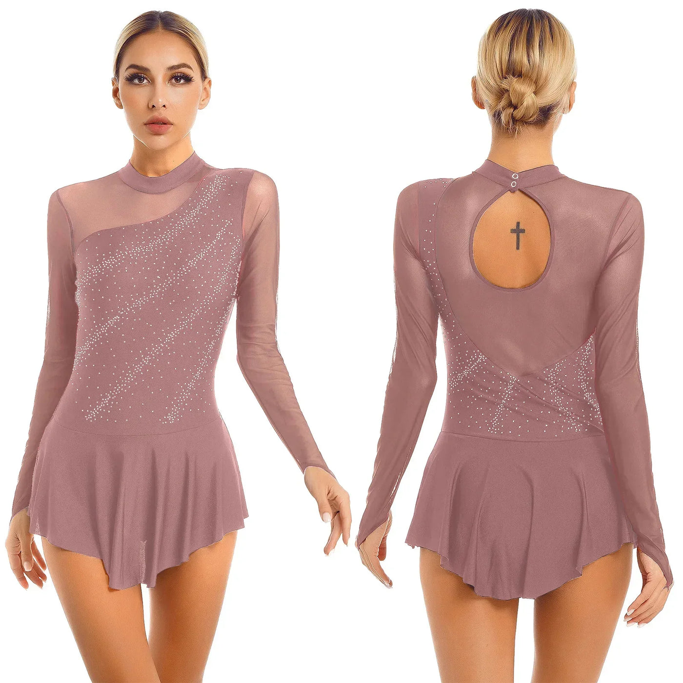 Women Modern Lyrical Dress Camisole Dance Costume Ballet Asymmetric High-Low Mesh Skirted Sleeveless Leotard Gymnastic Dancewear