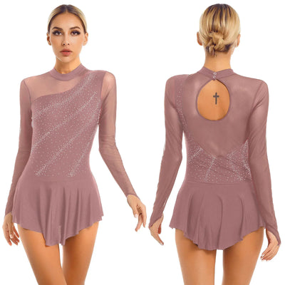 Women Modern Lyrical Dress Camisole Dance Costume Ballet Asymmetric High-Low Mesh Skirted Sleeveless Leotard Gymnastic Dancewear