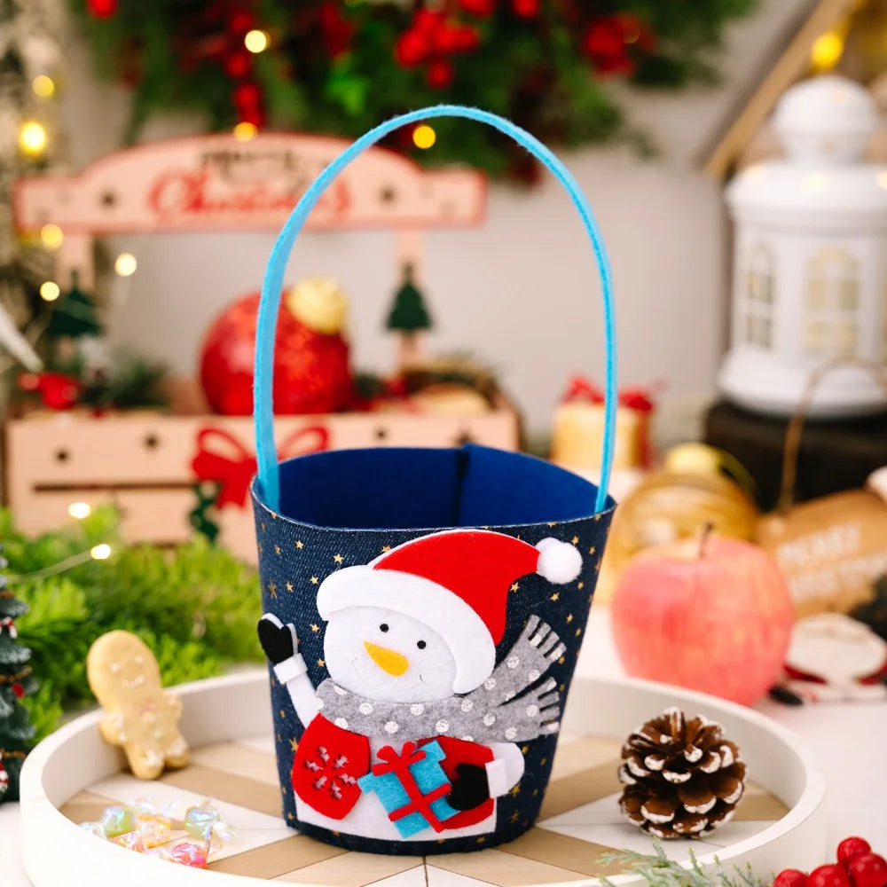 Christmas Gift Bag Spacious Cartoon Gift Bucket Elk Cloth Handbag Festive Santa Claus Bag For Gift Giving 'S Party