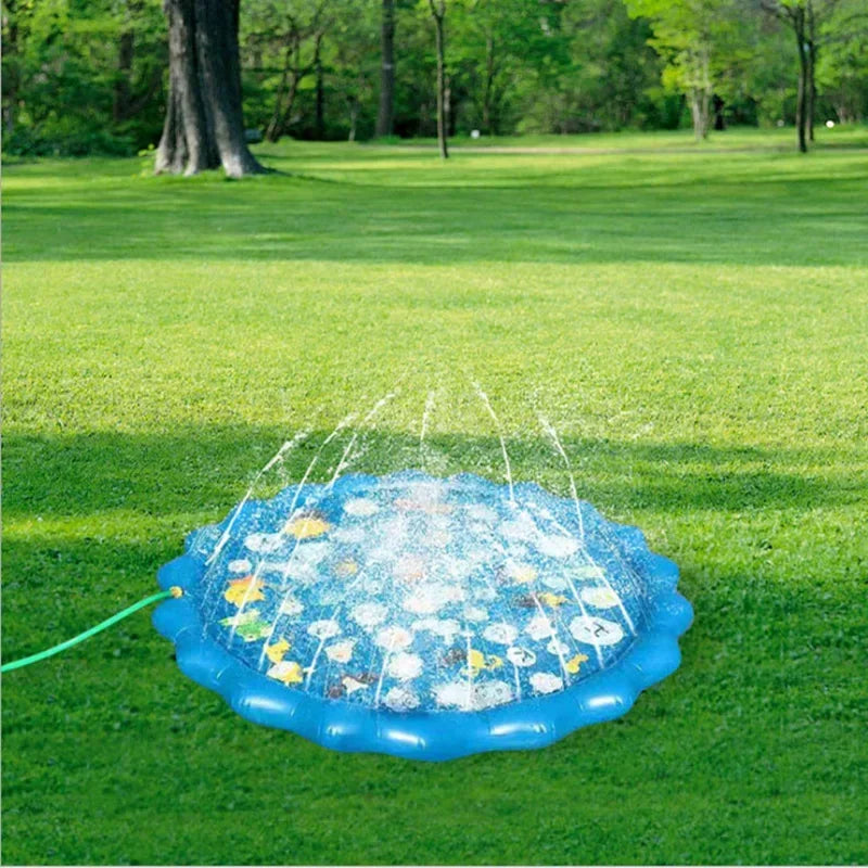 100/170cm Kids Sprinkler Play Pad Mat Outdoor Lawn Beach Letters Inflatable Water Spray Water Games Beach Mat Cushion