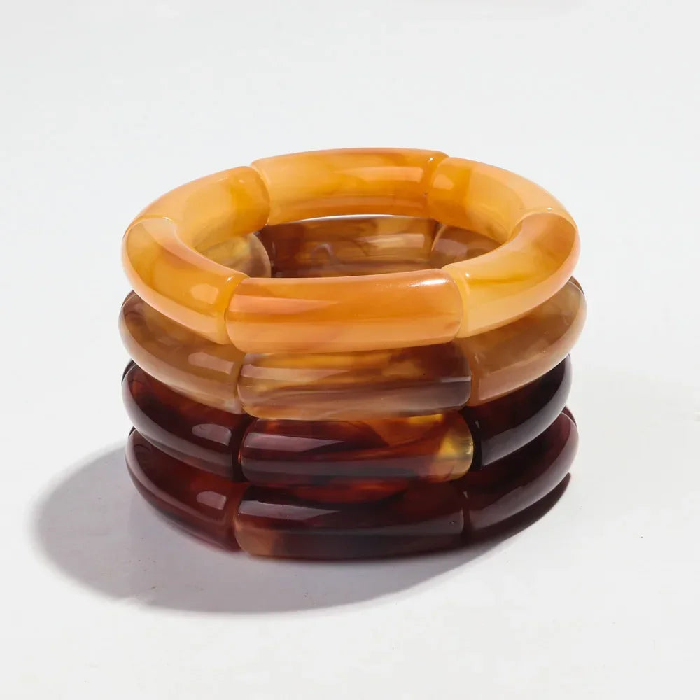 4 pieces/set Acrylic Colorful Brown Bamboo Chunky Bangles Set for Women Resin Statement Bracelet Bangle 2025 Jewelry Gifts