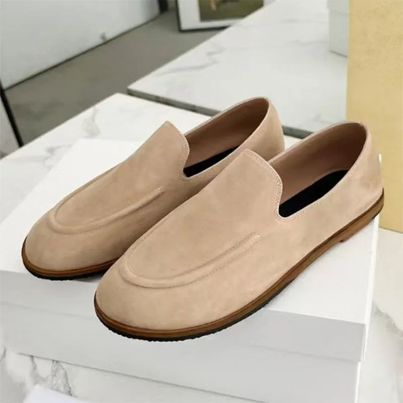 Suede Leather Loafers Woman Fringe Decor Casual Shoes Round Toe Slip-on Daily Lightweight Office & Career Flat Shoes Women