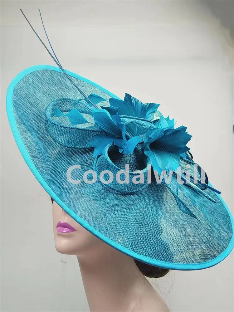 Royal Ascot Big Fascinator Hat Women Kentucky Derby Feather Large Hat Fascinator Party Wedding Headpiece Flower Church Chapeau