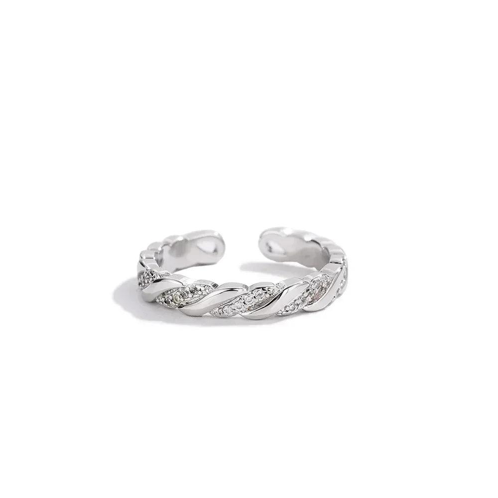 Luxury w letter ring - gold plated with row diamonds elegant adjustable statement piece dainty feminine jewelry