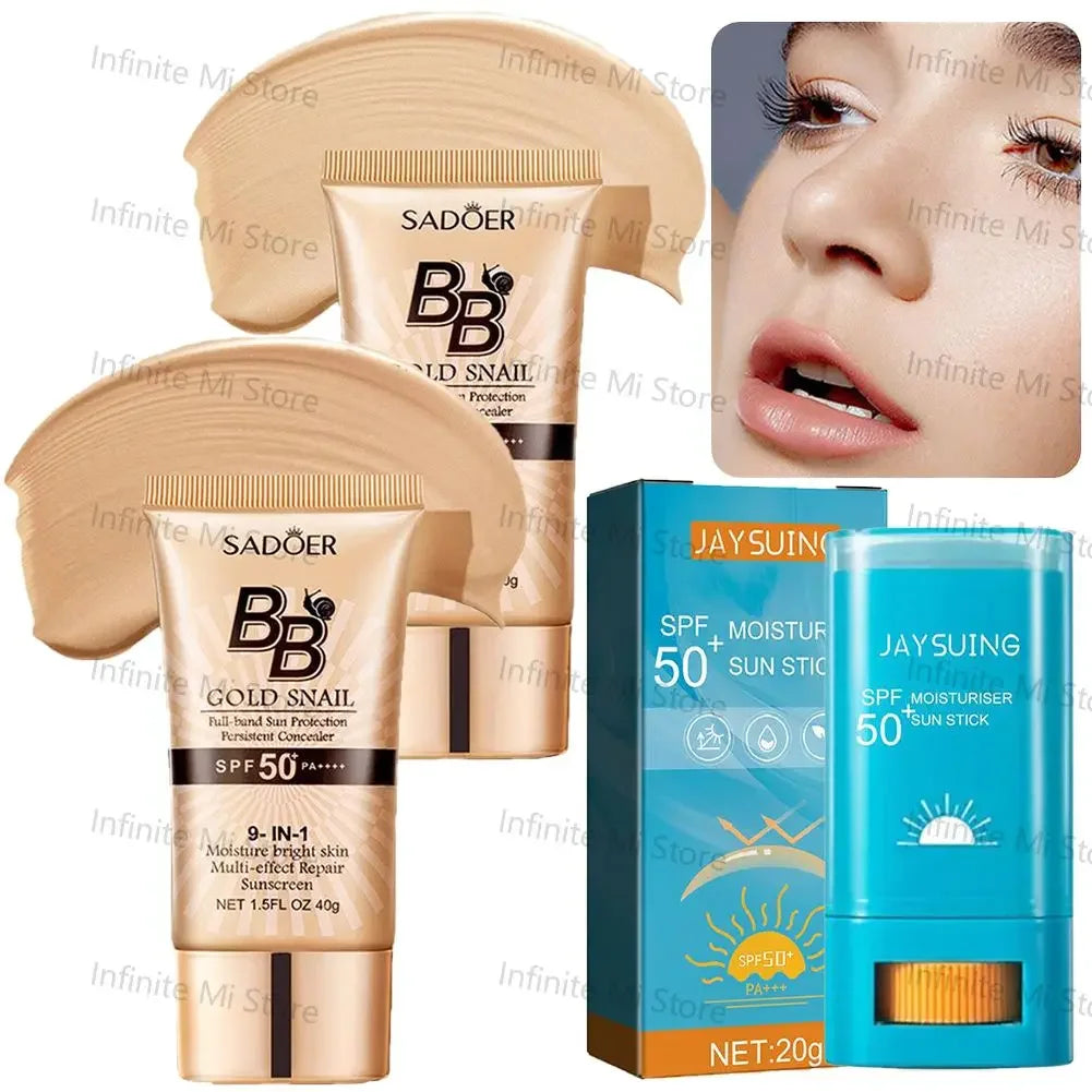 40g Gold Snail Sunscreen BB Cream Protector Facial Sun Block SPF50 BB Cream Isolation Lotion Concealer Facial Moisturizer