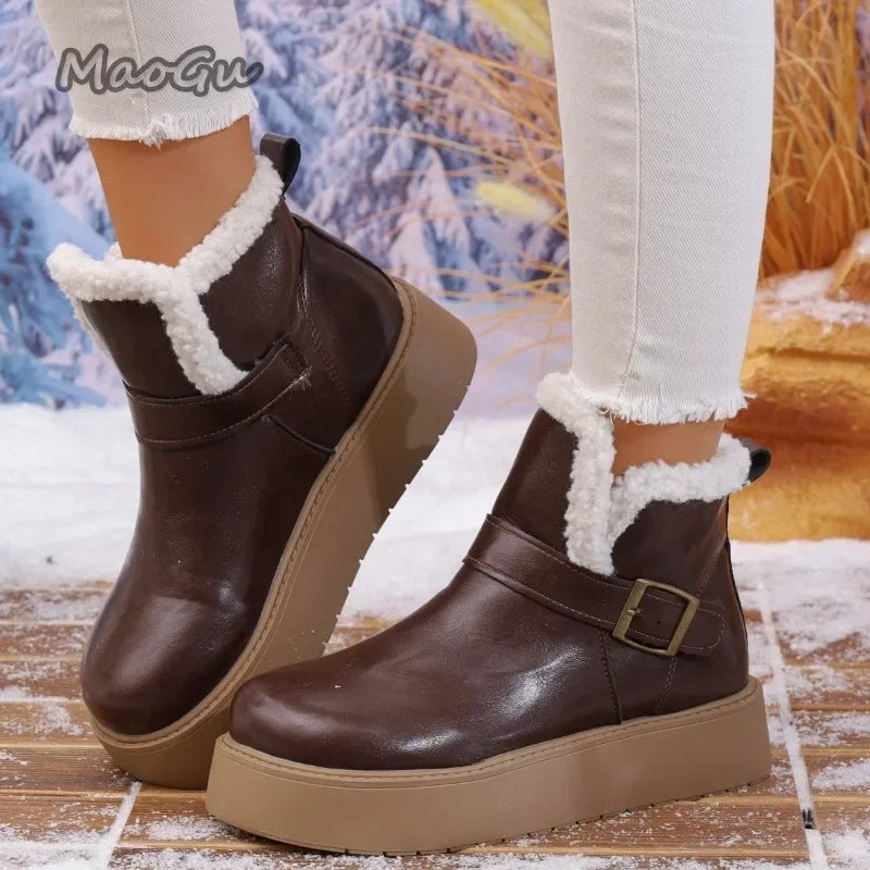 New Winter Women Snow Boots Warm Female Antiskid Soft Leather Shoes Non-Slip Thermal Plush Ankle Boots Size 35-40 Botas Mujer