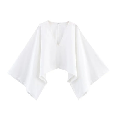 Women's asymmetrical V-neck design linen top