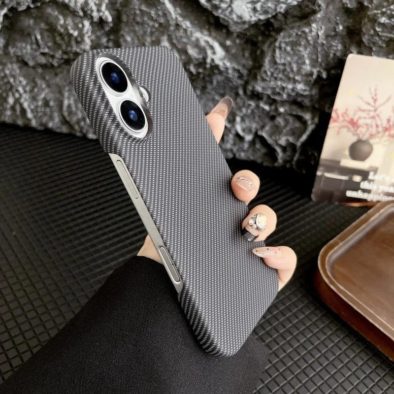 Simple Slim Matte Carbon Fiber Frameless Phone Cases for iPhone Shockproof Hard Cover 17 16 15 14 plus 13 pro Max 11 Half Pack