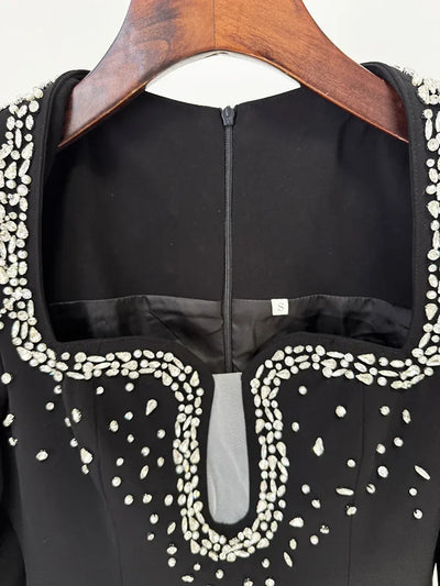 HIGH QUALITY Newest 2025 Designer Women's Slim Diamonds Beaded Long Sleeve Maxi Long Evening Dress