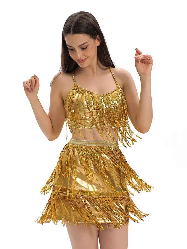 Women Latin Dance Dress Halter Crop Top