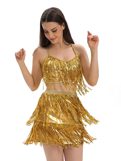 Women Latin Dance Dress Halter Crop Top