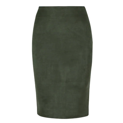 Women's suede solid color pencil skirt, spring and summer high waisted tight fitting retro suede split thick elastic skirt