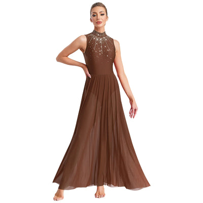 Women Lyrical Contemporary Ballroom Modern Dance Costume Dancing Prom Gown Side Split Maxi Dress for Ballet Gymnastics Skating