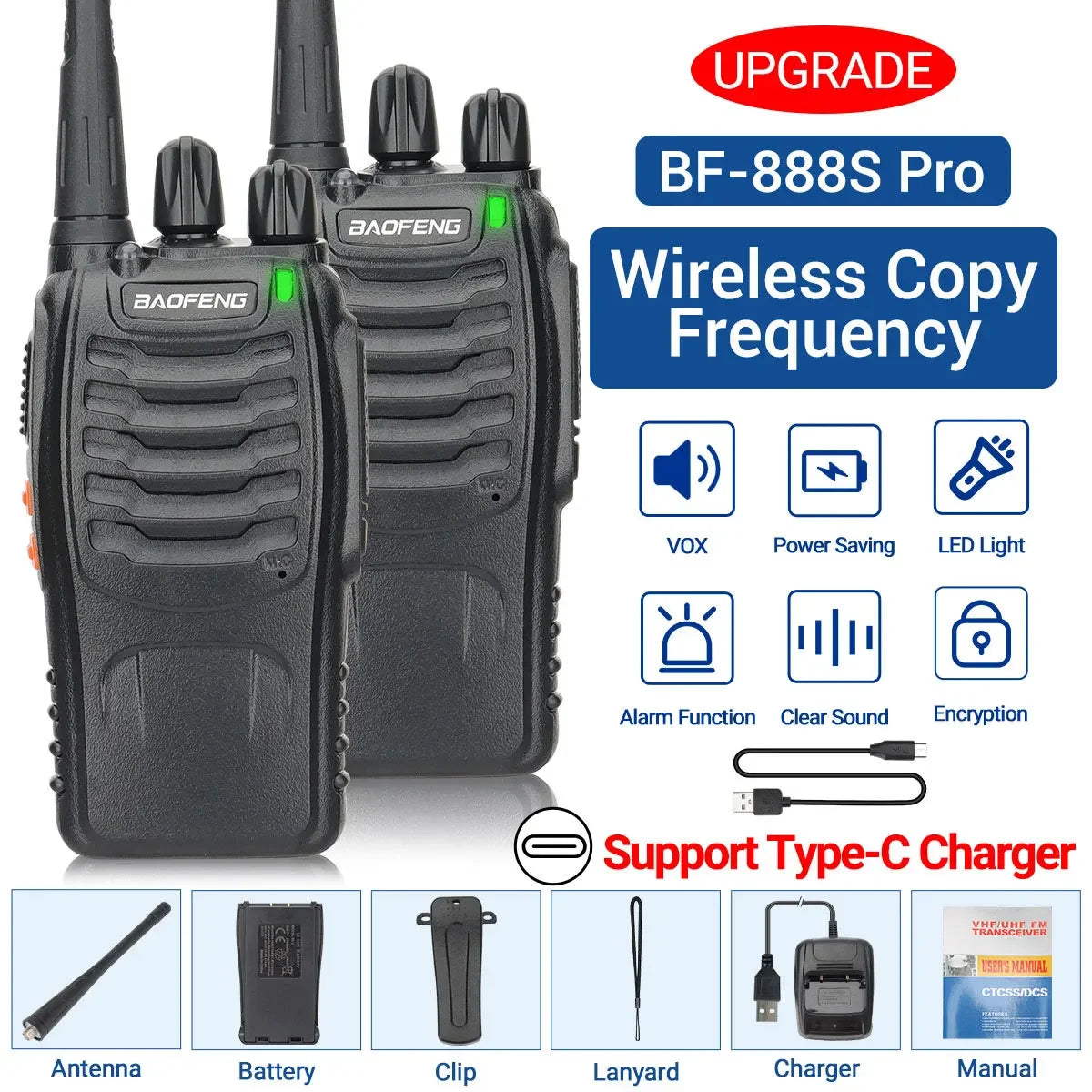 Baofeng BF-88E Pro Walkie Talkie Wireless Copy Frequency Long Range UHF 400-470MHz Portable Ham Two Way Radio for Hunting