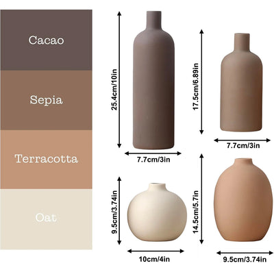 Ceramic Neutral Vase Set for Farmhouse Home Decor, Rustic Decorative Vases for Boho Living Room Centerpieces, Entryway Decoratio