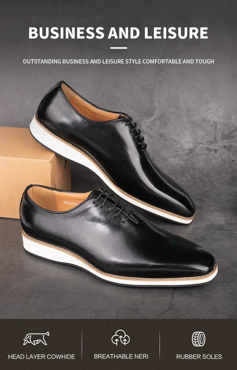 Modern Leather Men's Shoes Office Business Formal Suit Footwear High Quality Oxford Lace Up Handmade Brogue Shoes EVA Outsole