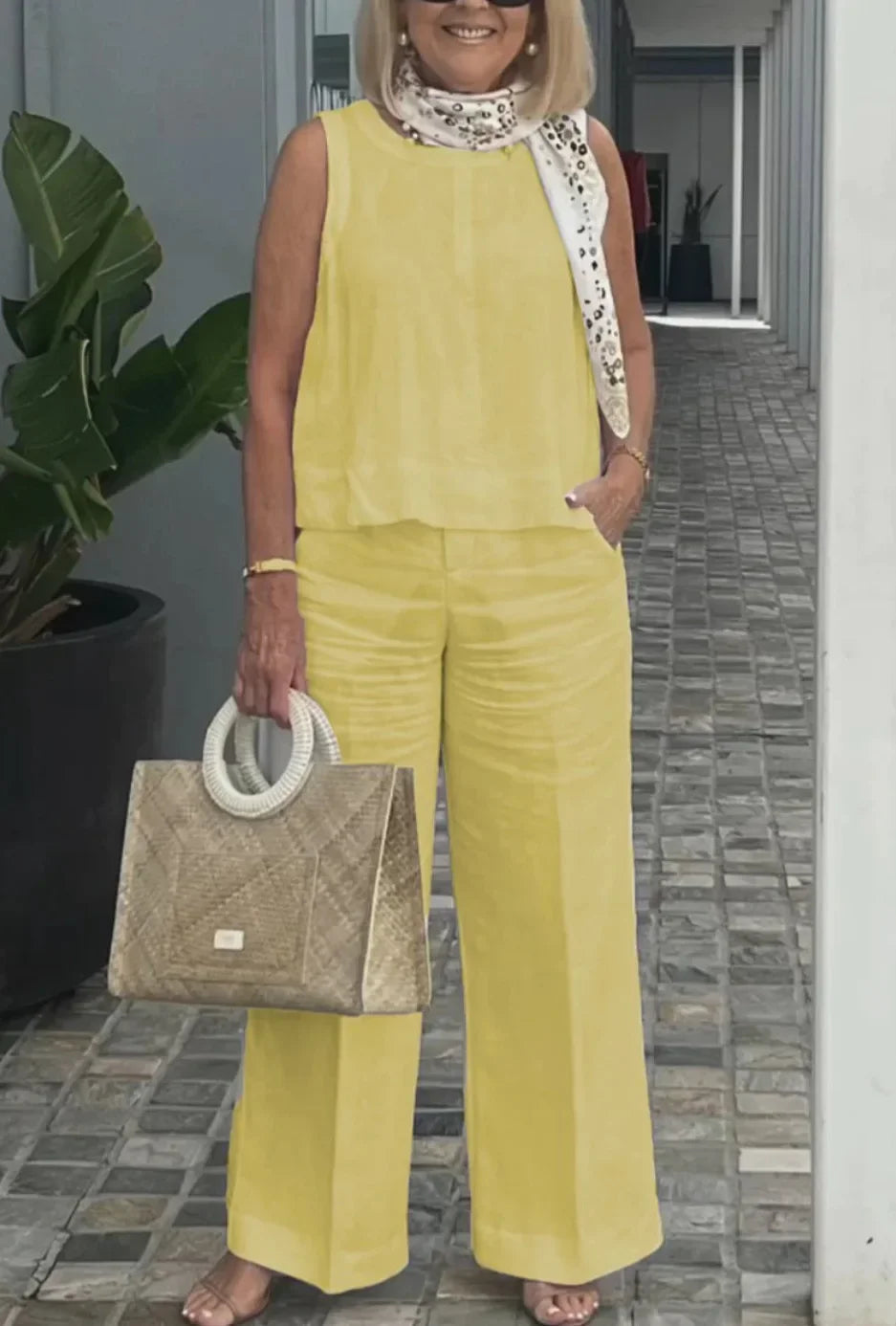 Linen Comfortable Two Piece Sets Tops For Women