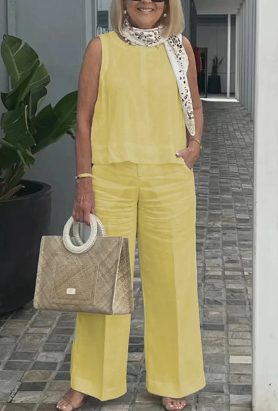 Linen Comfortable Two Piece Sets Tops For Women