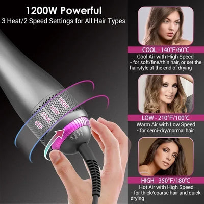 Hair Dryer Brush 3 In 1 Hot-Air Brushes 1200 W Powerful Ceramic Tourmaline Ionic Hair Straightener for All Hair Types electric