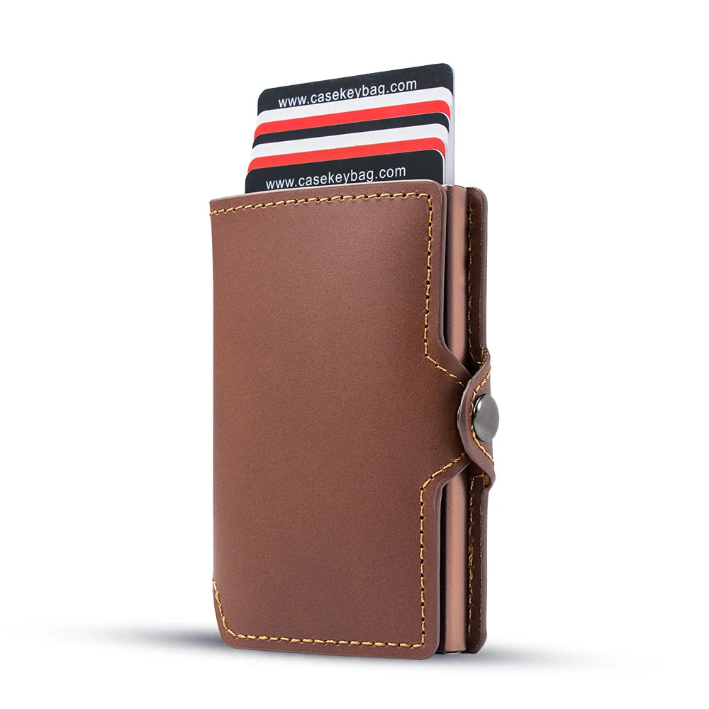 CASEKEY Airtag Smart Wallet Genuine Leather Pop Up Credit Card Holder Rfid Anti-theft Minimalist Men Wallet with Airtag Holder