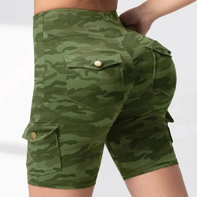 Camouflage Printed Women Shorts with 4 Pockets High Waist Butt Lifting Workout Tights Elastic Breathable Outdoor Running Shorts