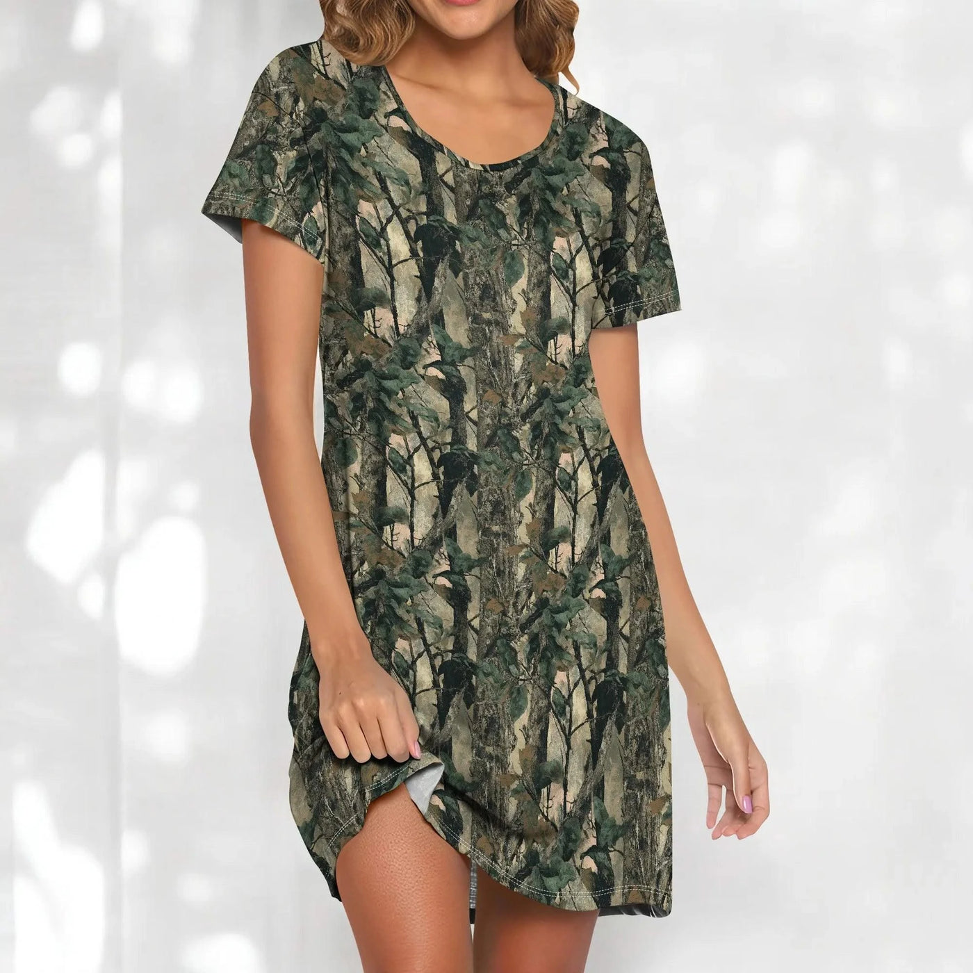 Women's Camo Print T-Shirt Dress Hunting Forest Graphic