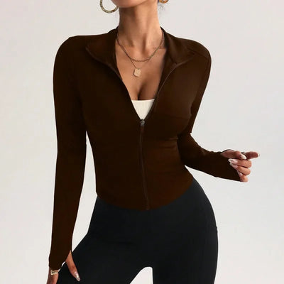 Women's Outdoor Yoga Jacket Slim Fit Zip Up Running Long Sleeve Coat Athletic Performance Wear Gym To Trail Fashion Sportswear