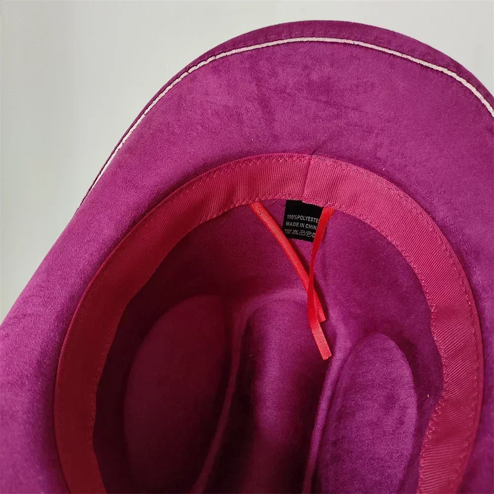 Classic suede leather 7.5cm western cowboy women’s fedora hat men’s church jazz fashion travel party denim 2024