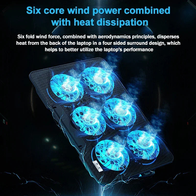 Gaming Laptop Cooler Large Size For 12-18'' Led Screen Laptop Cooling Pad 2300-2600 RPM 6 Fans 2 USB Ports Notebook Cooler Stand