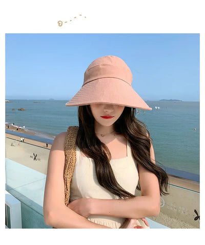 COKK Summer Hat Women Empty Top Foldable Sunhat Sunscreen Hats For Women Solid Color With Bow Ladies Hats Beach Cap Sun Hat