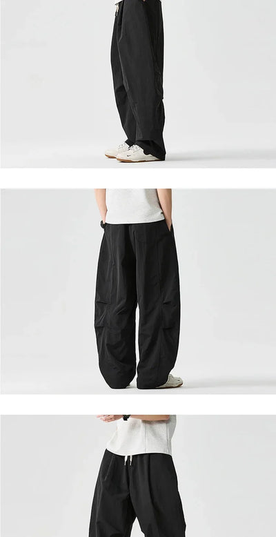 Wide leg Pants Men Harajuku Japanese Style Loose Casual Pants Men Solid Comfortable Elastic Waist Trouser Outdoor Walking Hiking
