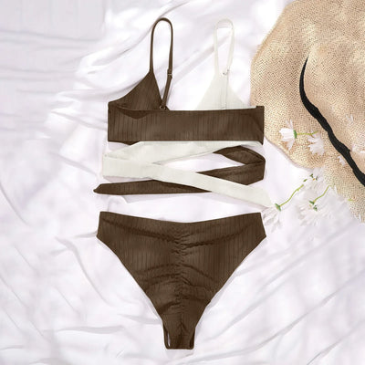 Summer Ladies Sexy High Waist Print Two Piece Bikini Sets Biquini Women Swimsuit Clothing Set Color Block Mujer Swimwear Suits