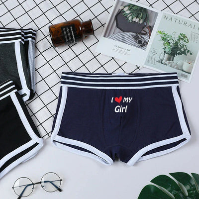 Sexy Couples Lovers Cotton Underwear I LOVE MY GIRL Men Boxer Shorts Homme Lingerie Women's Panties Cotton Underwears Boxers