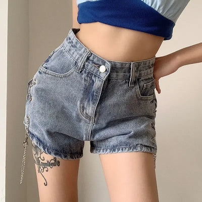 Short Pants for Woman To Wear Sexy Mini Women's Shorts Jeans Denim Biker Clothes Design Outfits Aesthetic Korean Style Elasticty