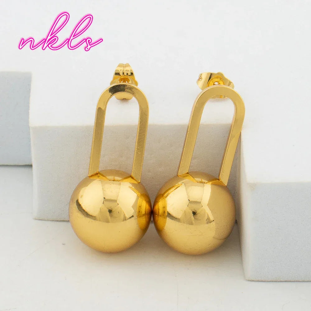 Fashion Bead Pendant Jewelry For Women Clip Earrings Set Gold Color Necklace Daily Wear Trendy Banquet Jewelry Accessories