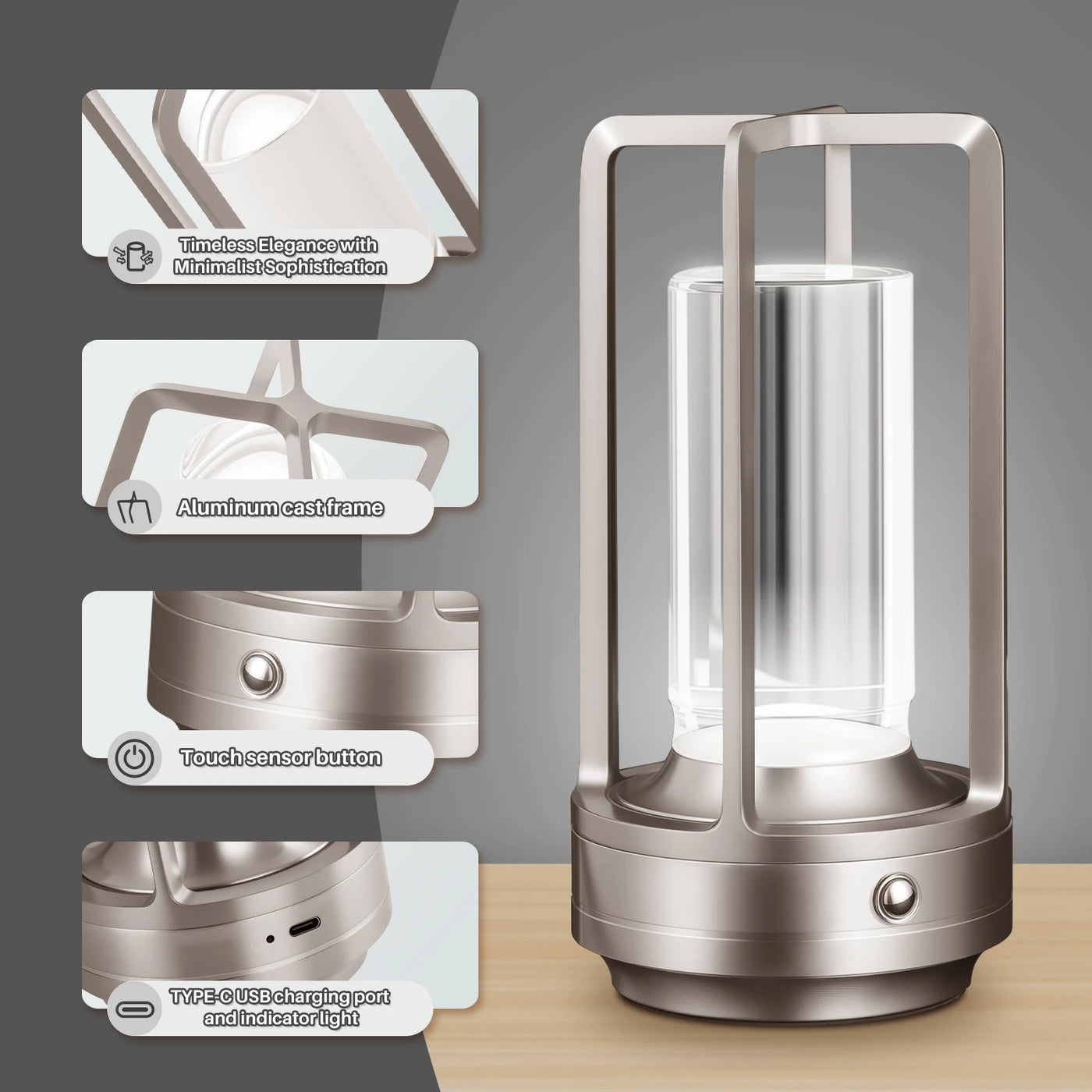 Lantern/lantern Modern Design USB LED Table Lamp Touch Switch Night Light With Rechargeable Battery for Restaurant Hotel Use