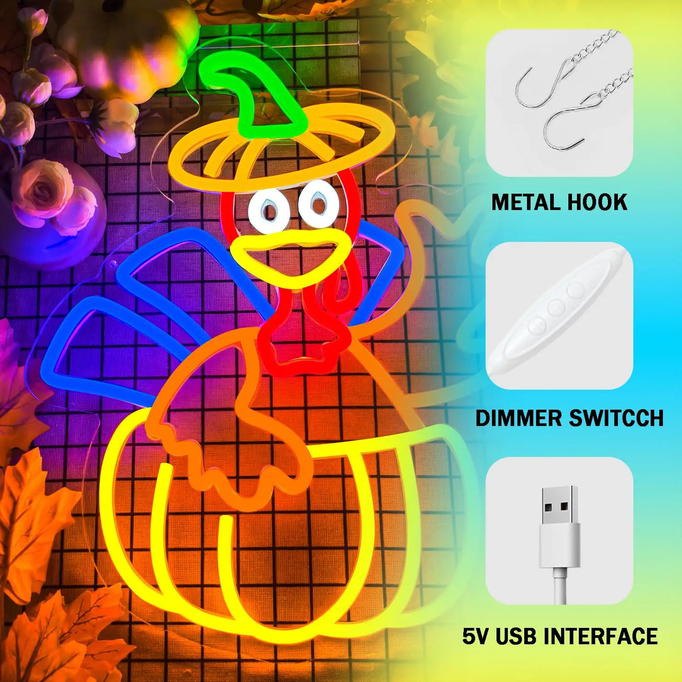 Turkey Thanksgiving Neon Sign Usb Power Supply Wall Decor for Thanksgiving Happy Children'S Gifts Home Party