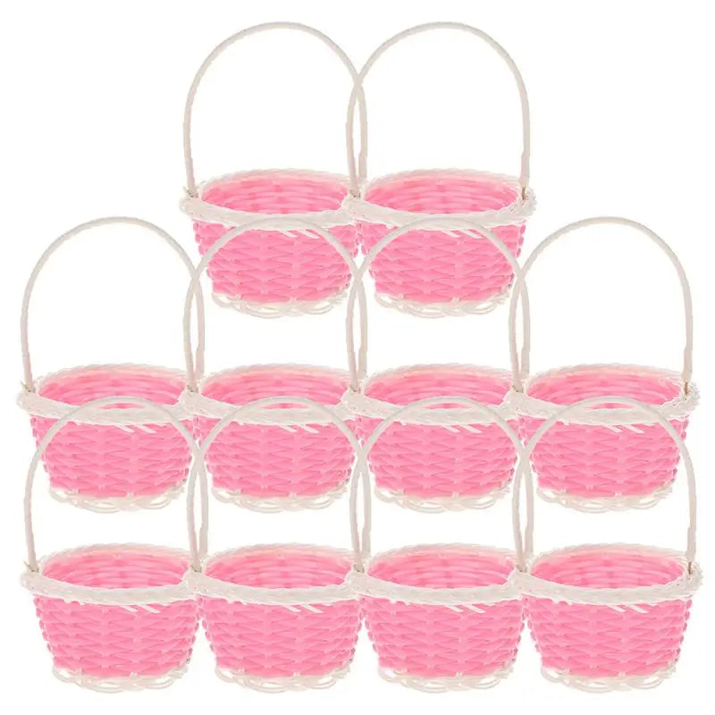 10pcs Mini Plastic Baskets Children Handheld Basket Small Storage Bins Woven Containers Picnic Easter Gift Baskets Home Decor