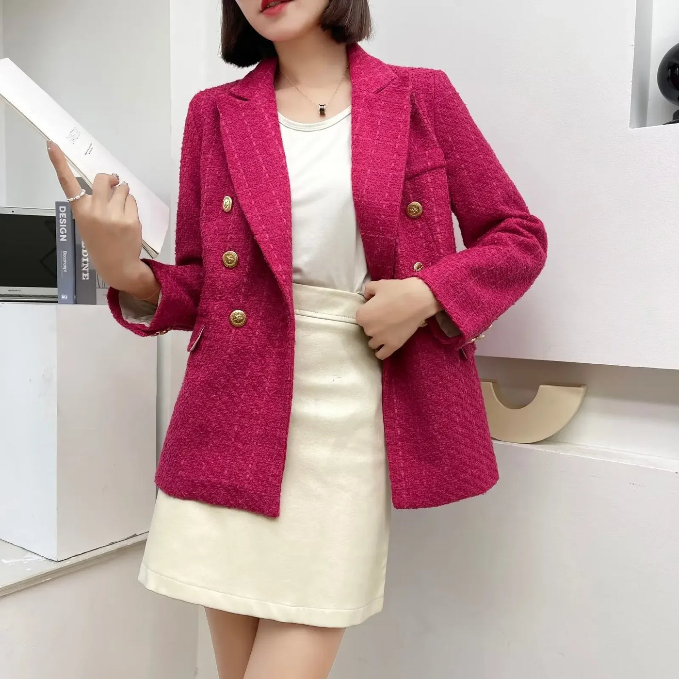 Green Double Breasted Women's Blazer, Beige, Black, Red Women Suit Jacket, Spring Vintage Female Coats