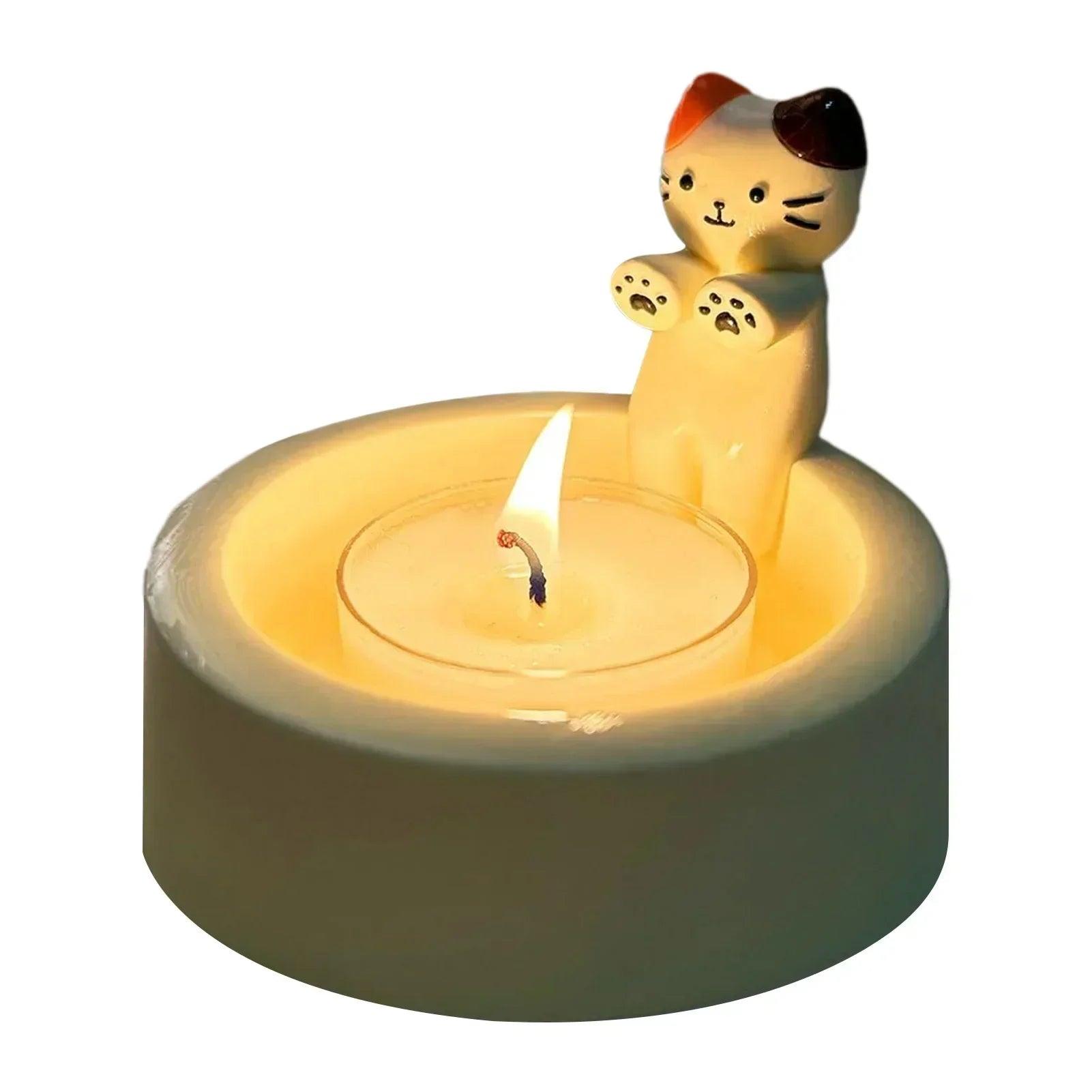 Cartoon cat candle holder tea light office home desktop decorative ornaments cute candlestick craft decoration