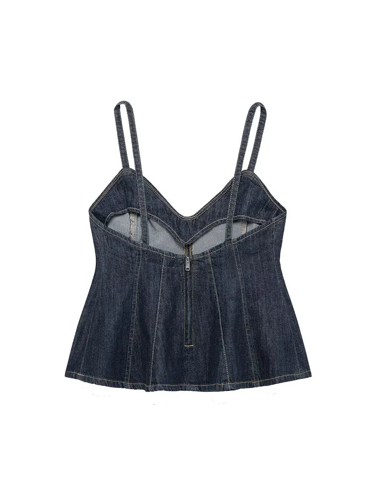 Denim Pleated Sexy Tops for Women