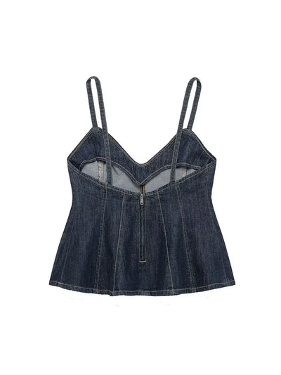 Denim Pleated Sexy Tops for Women