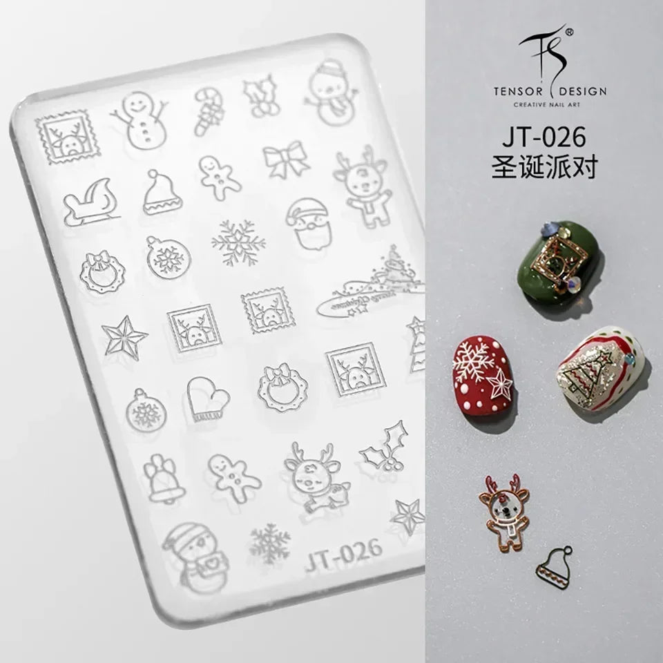 Geometric Bowknot Grid Lace Flora Edge Nail Art Silicone Carving Mold Mould Star Daisy Flower Charms Bow Tie Snowflake Template