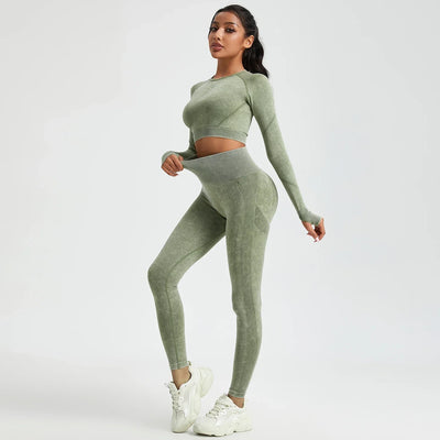 Women's Long Sleeves Round Neck Wash Exercise Activewear