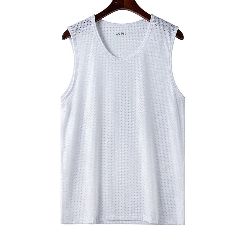 Men's Tank Top Gym Clothing Men Ice Silk Undershirt T-shirt Mesh Bodybuilding Vest Sports Fitness Sleeveless Breathable Tops 5XL