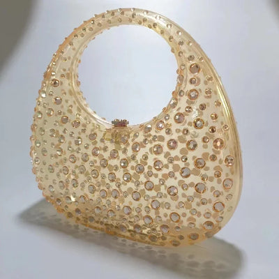 Diamond Women Bags Luxury Designer Handbags Rhinestones Box Transparent Acrylic Clutch Dresses Crescent Shoulder Crossbody Bag