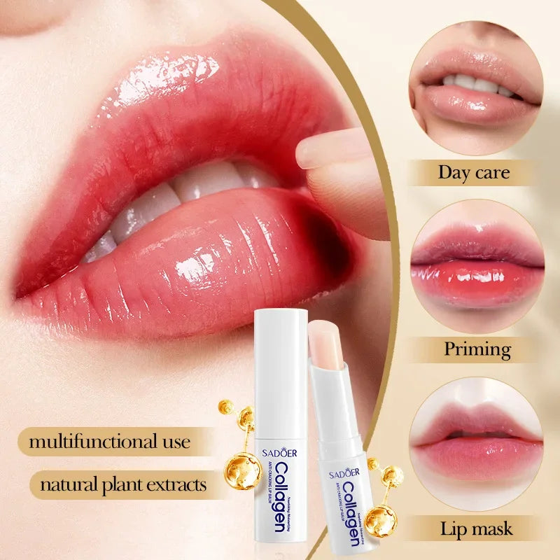 SADOER Collagen Lip Balm Moisturizing Anti Cracking Brightening  Repair Nourishing Hydrating Lipstick Lips Skin Care Products