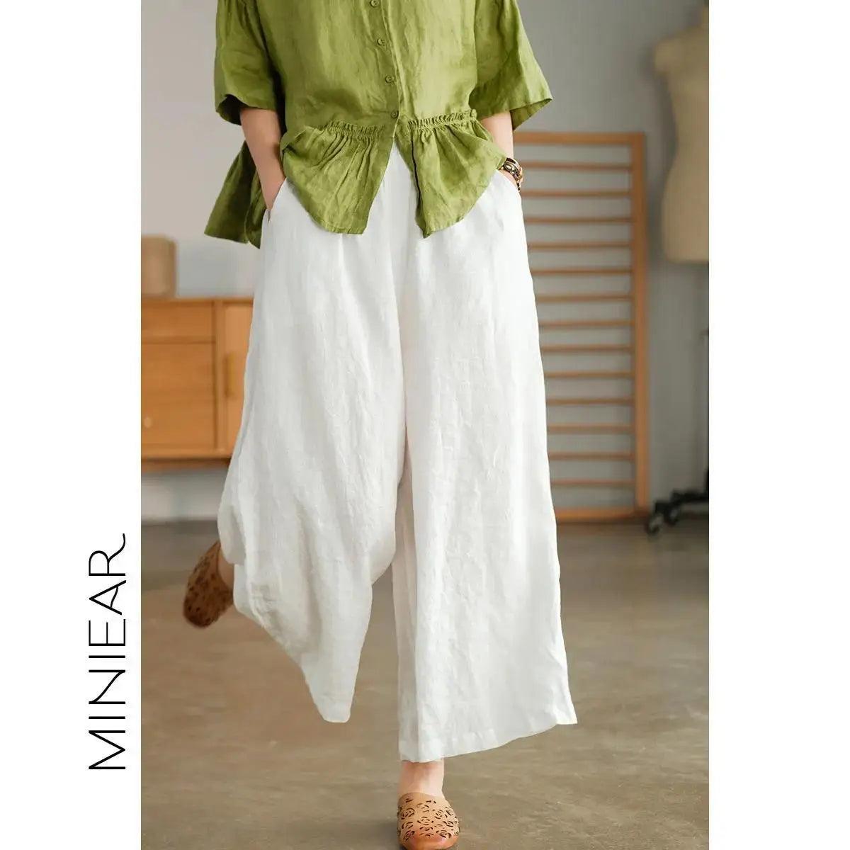 2024 cotton linen home wear loose pants for women summer casual baggy wide leg trousers purple soft capri women’s