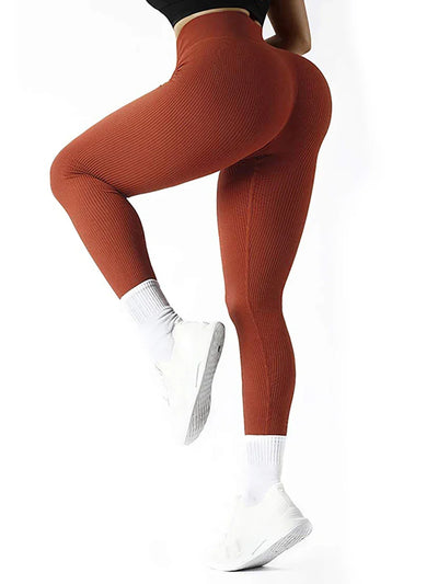 High Waisted Seamless Yoga Leggings, Ribbed Sportswear Tights