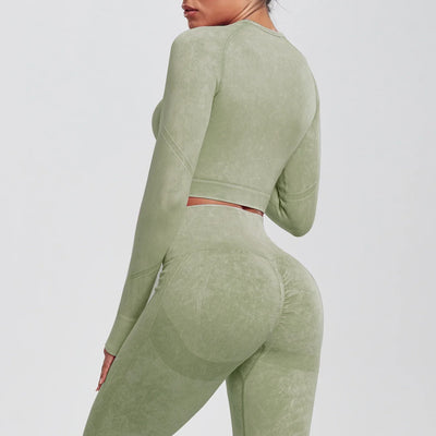 Women's Long Sleeves Round Neck Wash Exercise Activewear